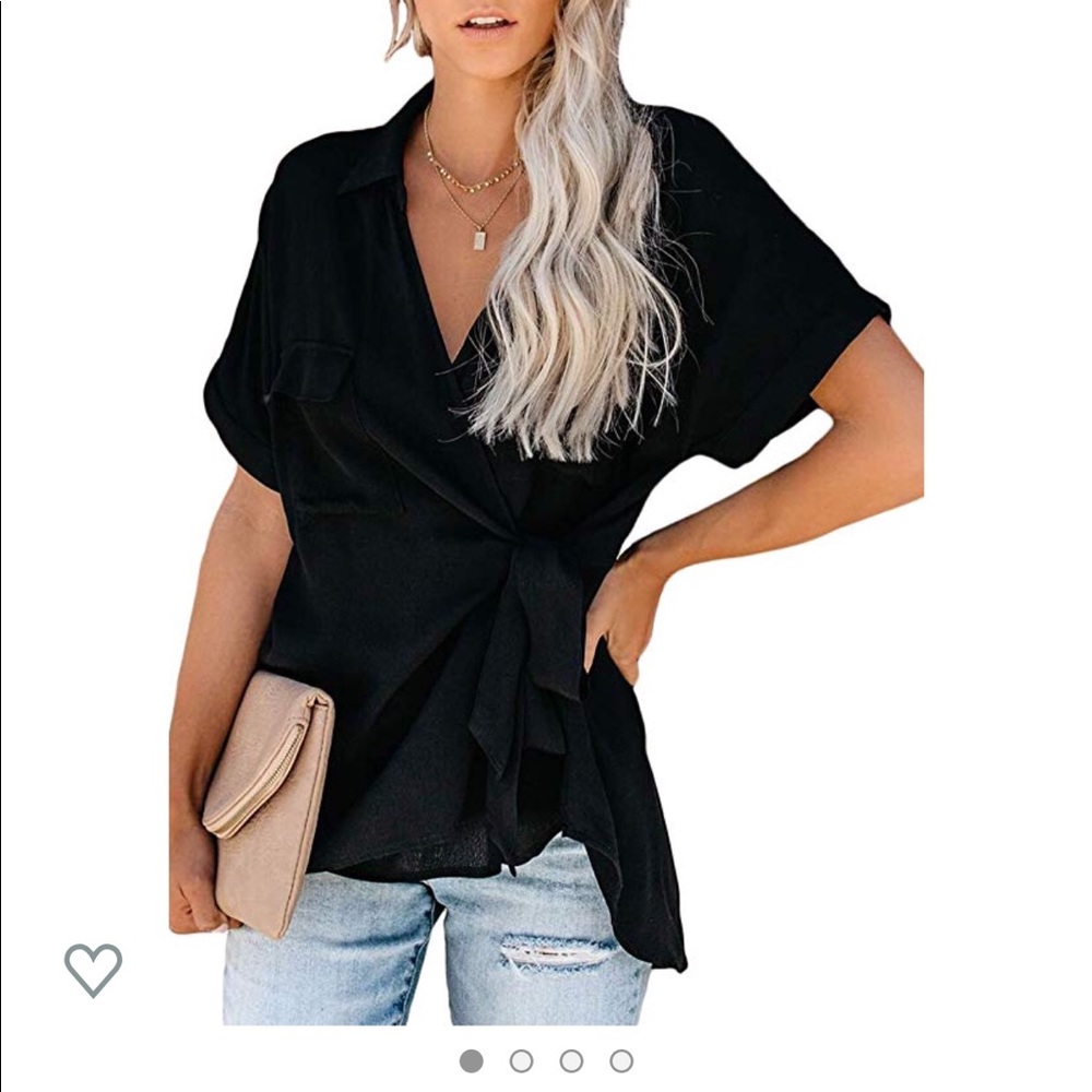 Black blouse tied at the waist